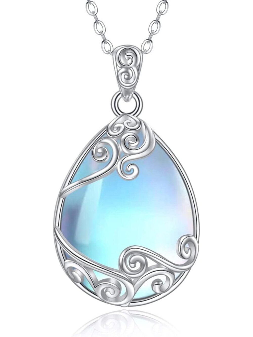 925 Sterling Silver Moonstone Teardrop Pendant Necklace for Women & Girls